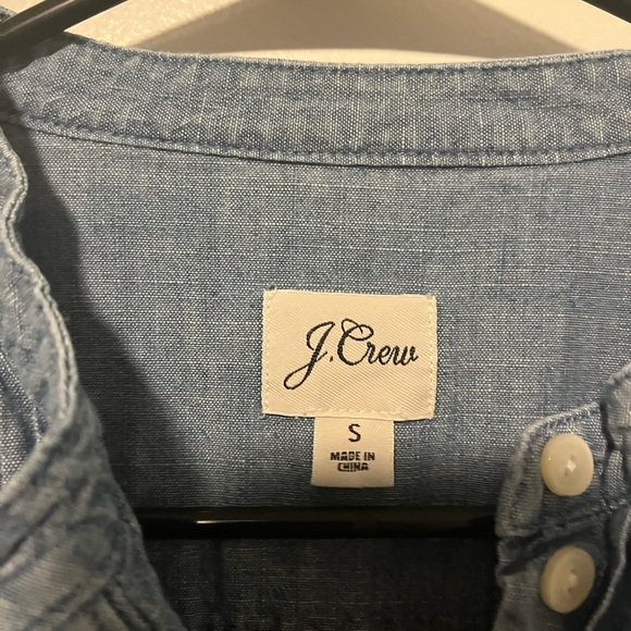 J.Crew Long Sleeve Ruffled-Bib Chambray Henley Top - Picture 2 of 3